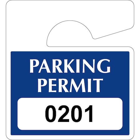 Lustre-Cal Heavy Duty Hanging Parking Permit Dark Blue 3in x 2.75in 55mil Plastic Serialized 201-250, 50PK 253812551Bd0201